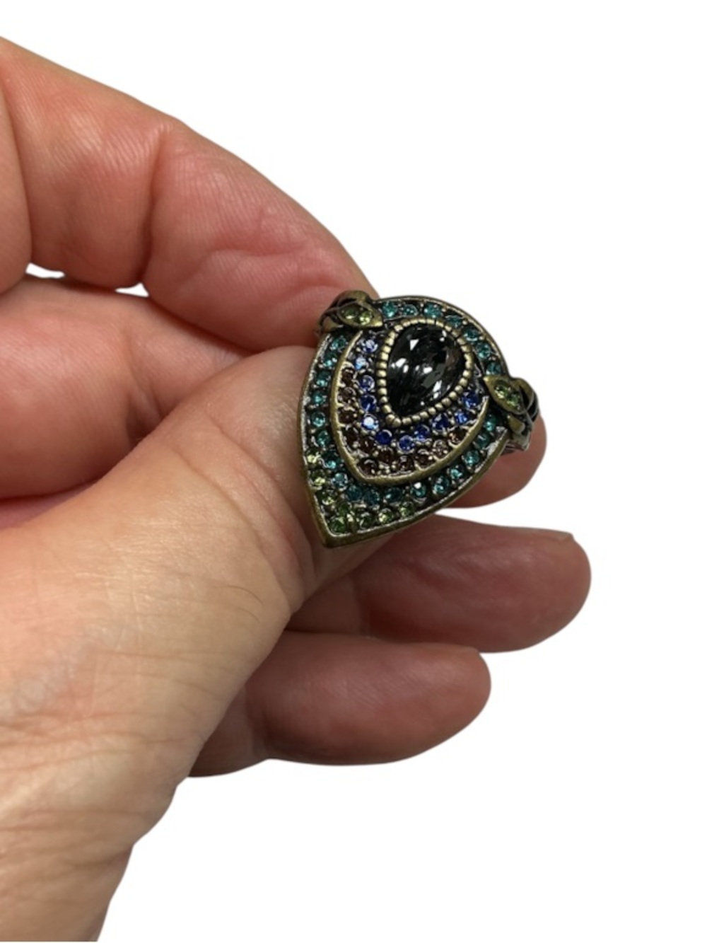 Vintage Style Shield Ring | Teardrop Multicolor Crystal Statement Ring